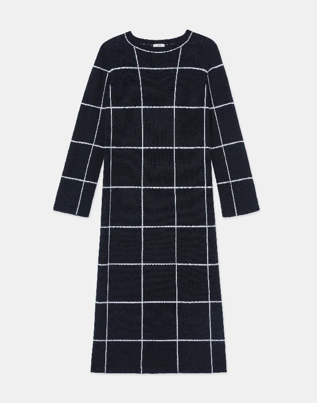 Women's Cold-Shoulder DressesTile Grid Cashmere Intarsia Dress