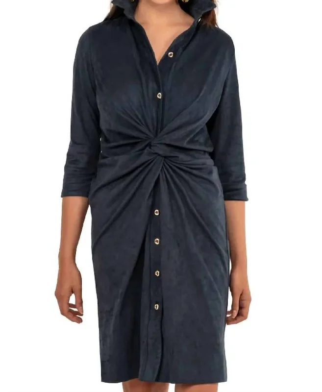 Women's Shirt Collar DressesUltra Suede Twist Dress In Navy