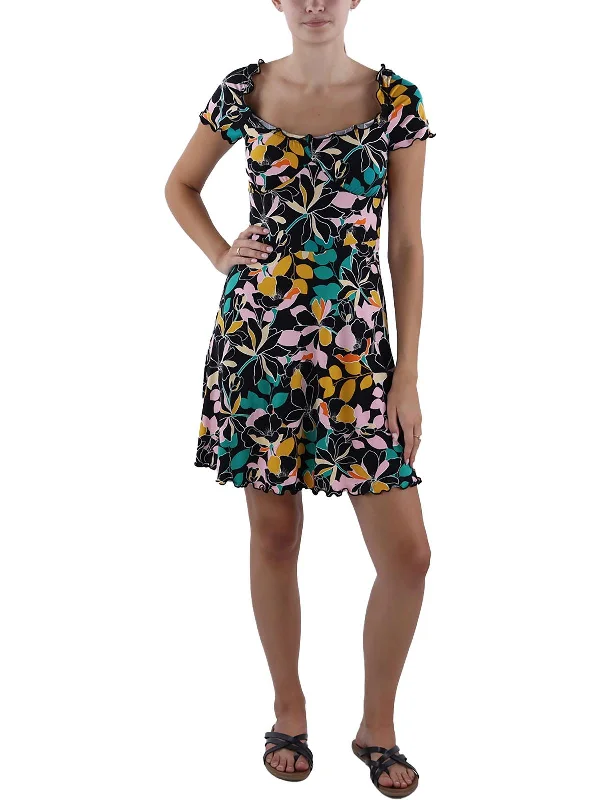 Women's Tiered DressesWomens Tropical Print Off-The-Shoulder Fit & Flare Dress