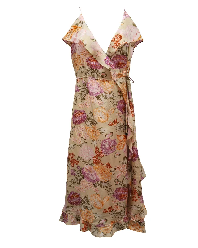 Women's V-Neck DressesZimmermann Wrap Dress in Floral Silk