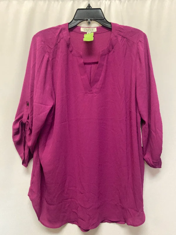 Women's Blouse with Shawl CollarTop 3/4 Sleeve By Chaus  Size: 1x