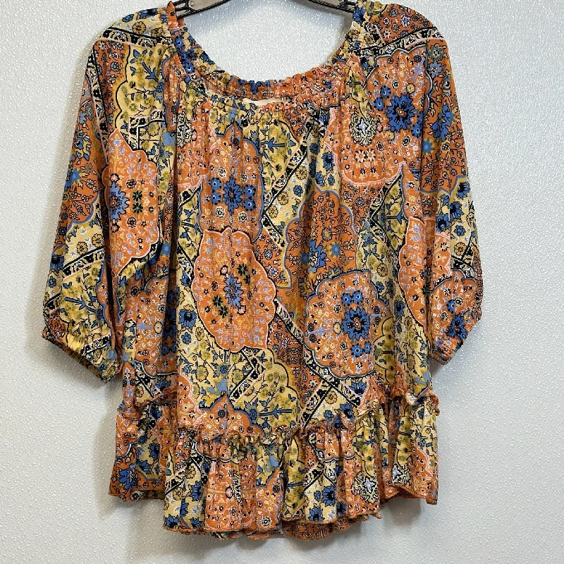 Women's Cotton BlouseTop 3/4 Sleeve By Melloday  Size: L