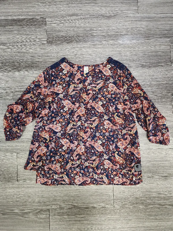 Women's Blouse with Shirt CollarTop 3/4 Sleeve By Terra & Sky  Size: 2x