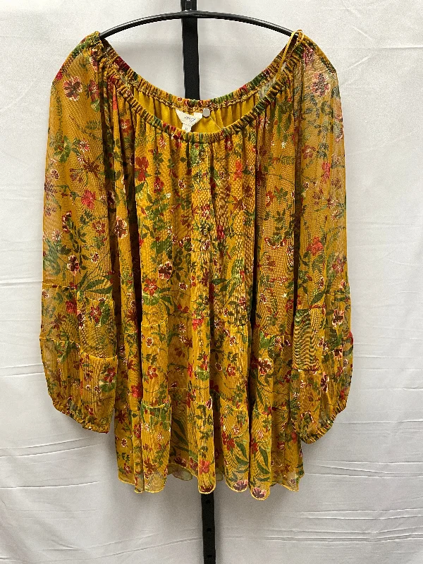 Women's Blouse with U-Shaped CollarTop Long Sleeve By Terra & Sky  Size: 3x