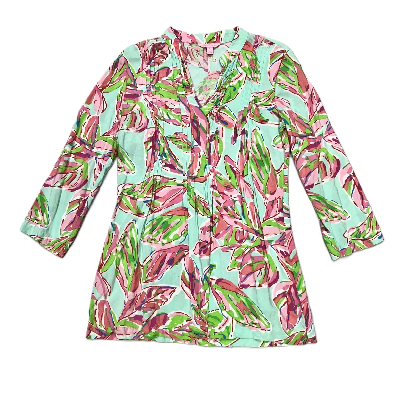 Women's Blouse with Wide CollarTop Long Sleeve Designer By Lilly Pulitzer  Size: S